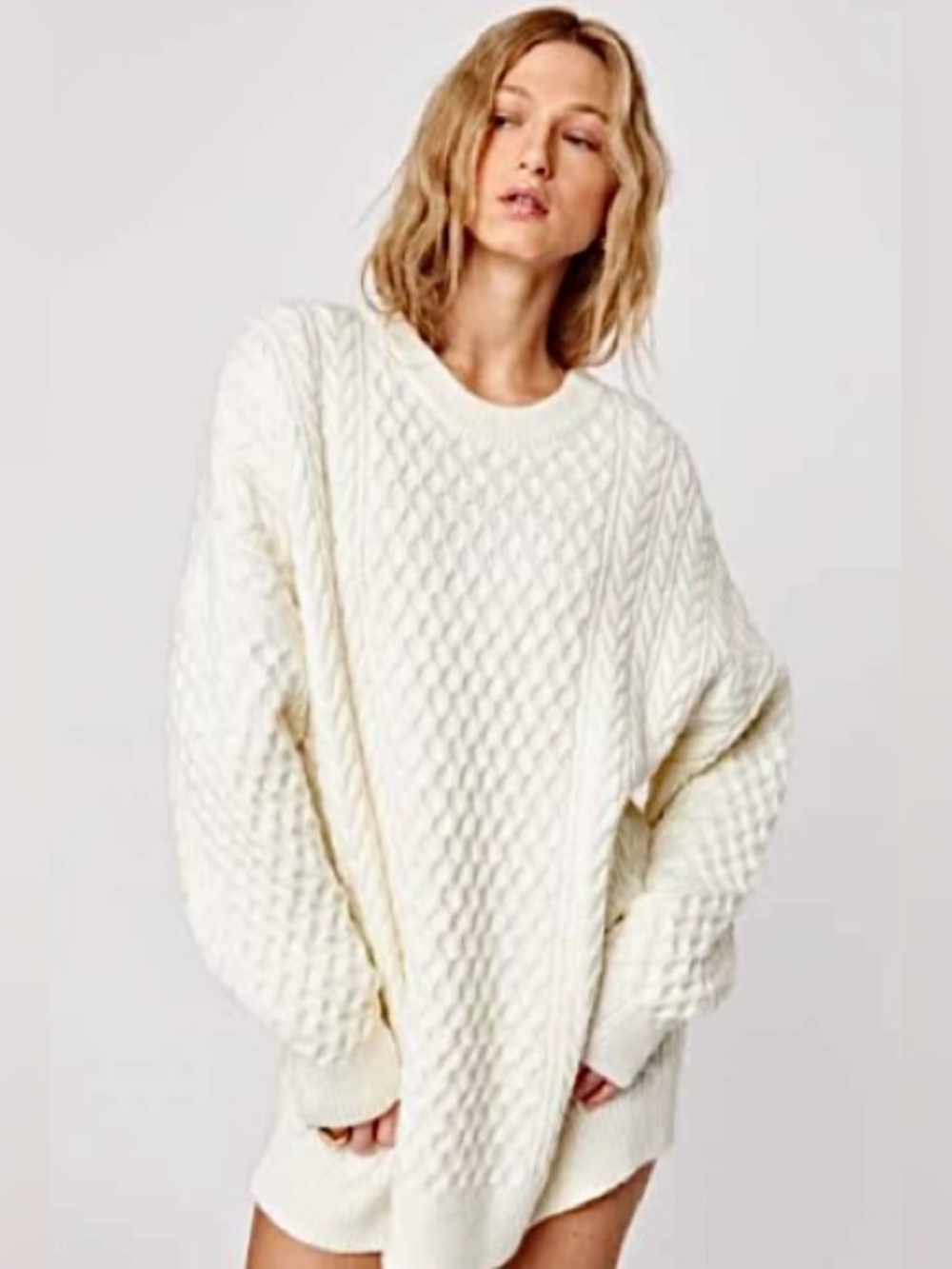 NWT JOHN + JENN Kylo Oversized Cable Knit Sweater Size S Cream Off White